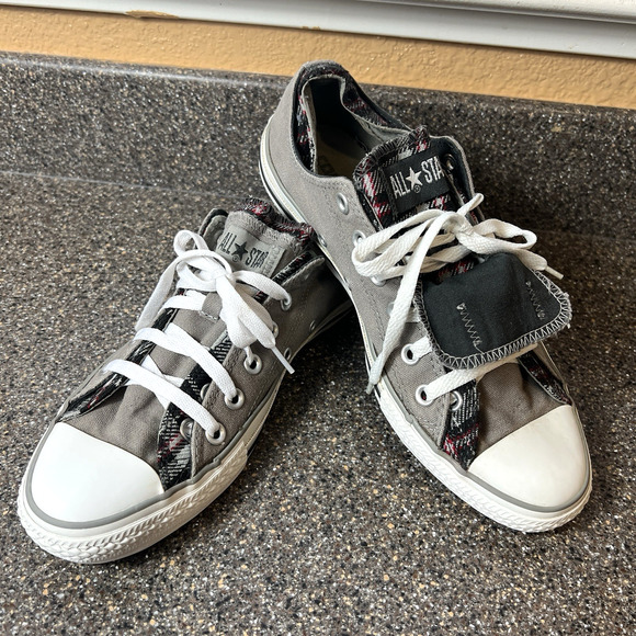 Converse All Star Low Top Womens Sz 10 Gray Double Tongue Canvas Sneaker Lace Up - Picture 1 of 11